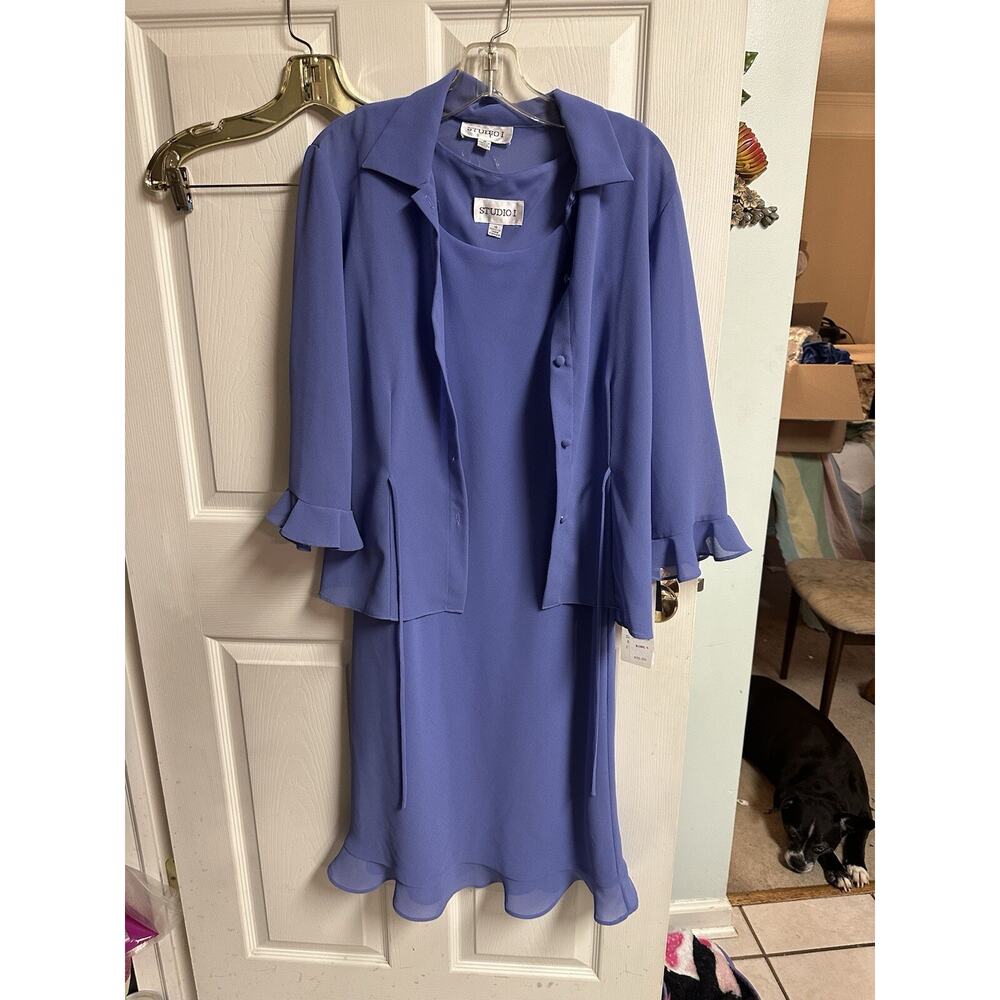 Studio I NWT VNT 90s 2pc Purple Lilaic Dress Jacket Set Y2K Med 10 Church Work